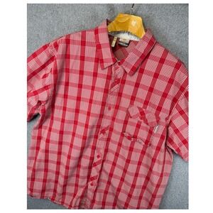 MERRELL Red White Plaid Short Sleeve Button Up Shirt Mens XXL Casual Outdoor 2XL